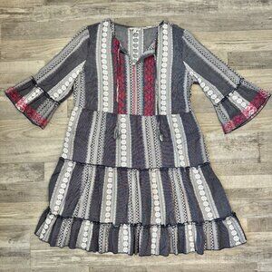 John Mark Embroidered 3/4 Sleeve Tiered Dress 100% Cotton F32